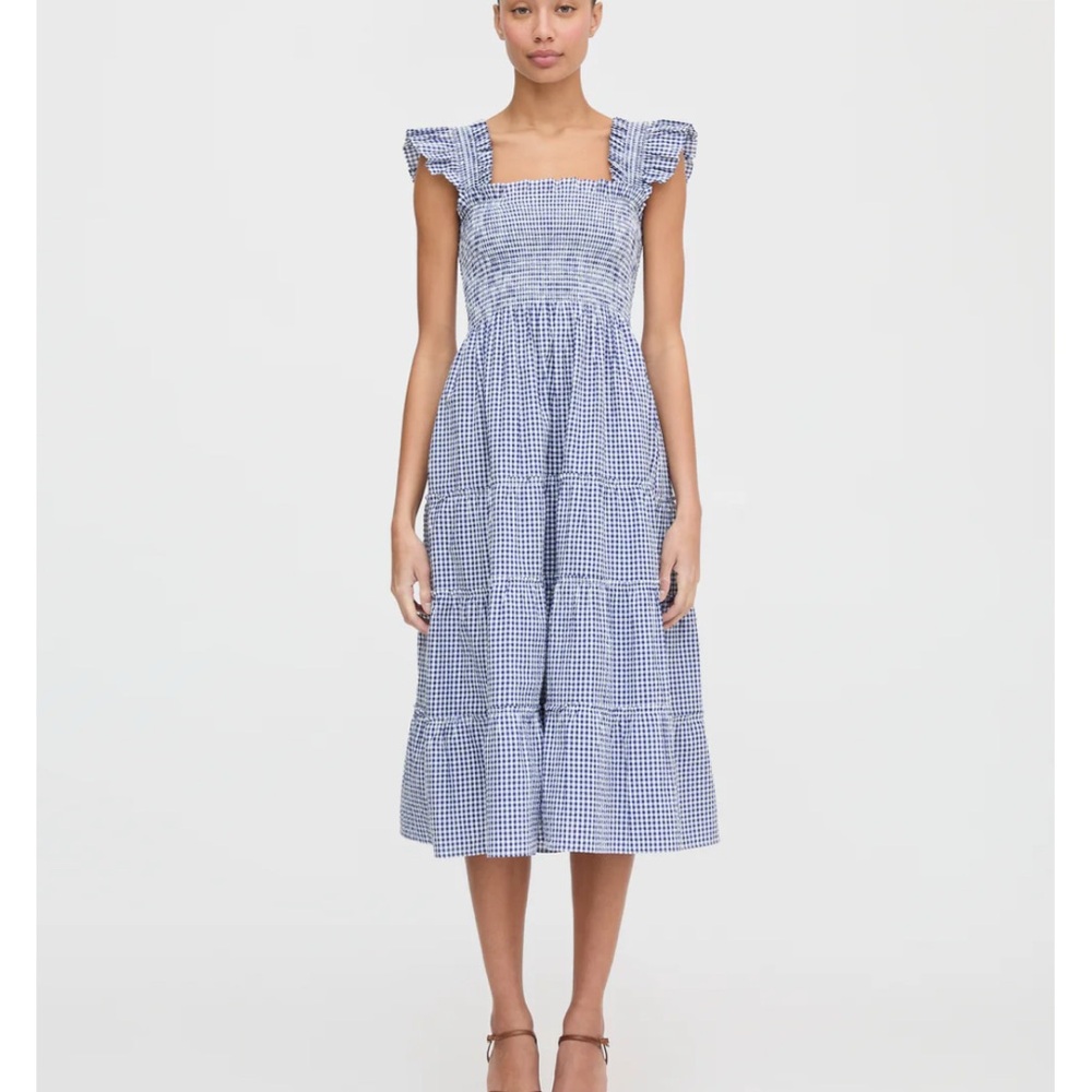 Hill House Blue Checkered Midi Dress size small
